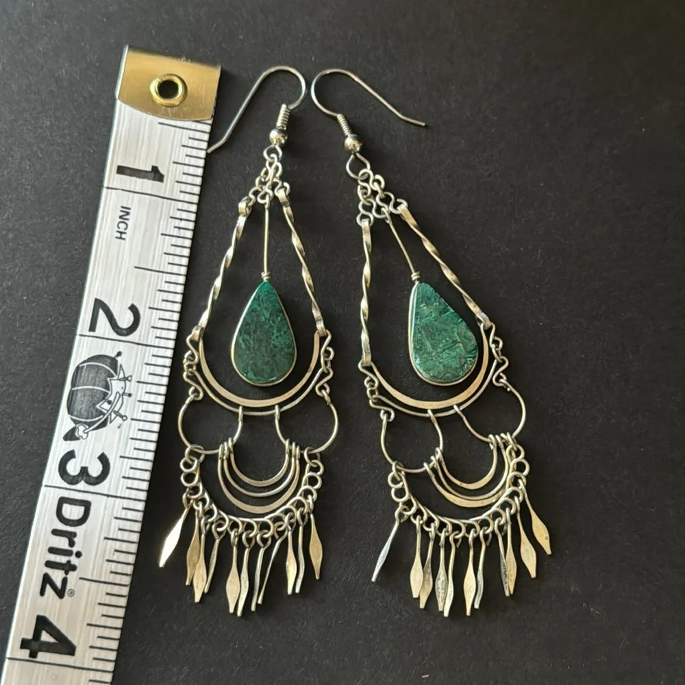 Peruvian Wire Work Earrings with Turquoise Stone_13